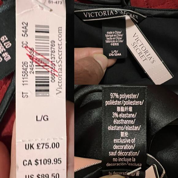 NWT‎ Victorias Secret Women's Black Satin Embellished Midi Slip Dress Size Large - Picture 9 of 10